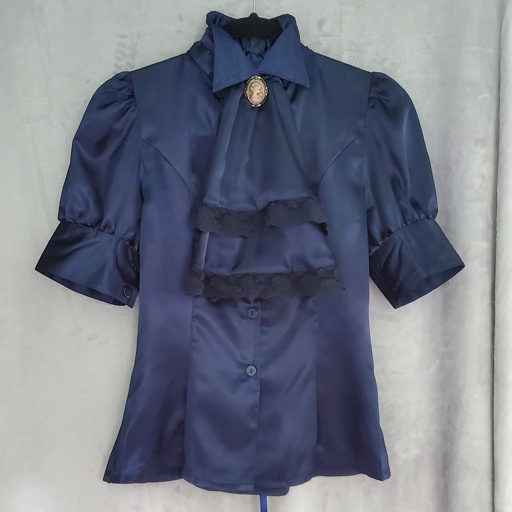 NWOT Blue Retroscope Fashions Lady Victoria Blouse w/ Jabot & Cameo